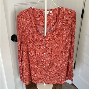 NWOT Wonderly Coral Floral Button-Down Shirt